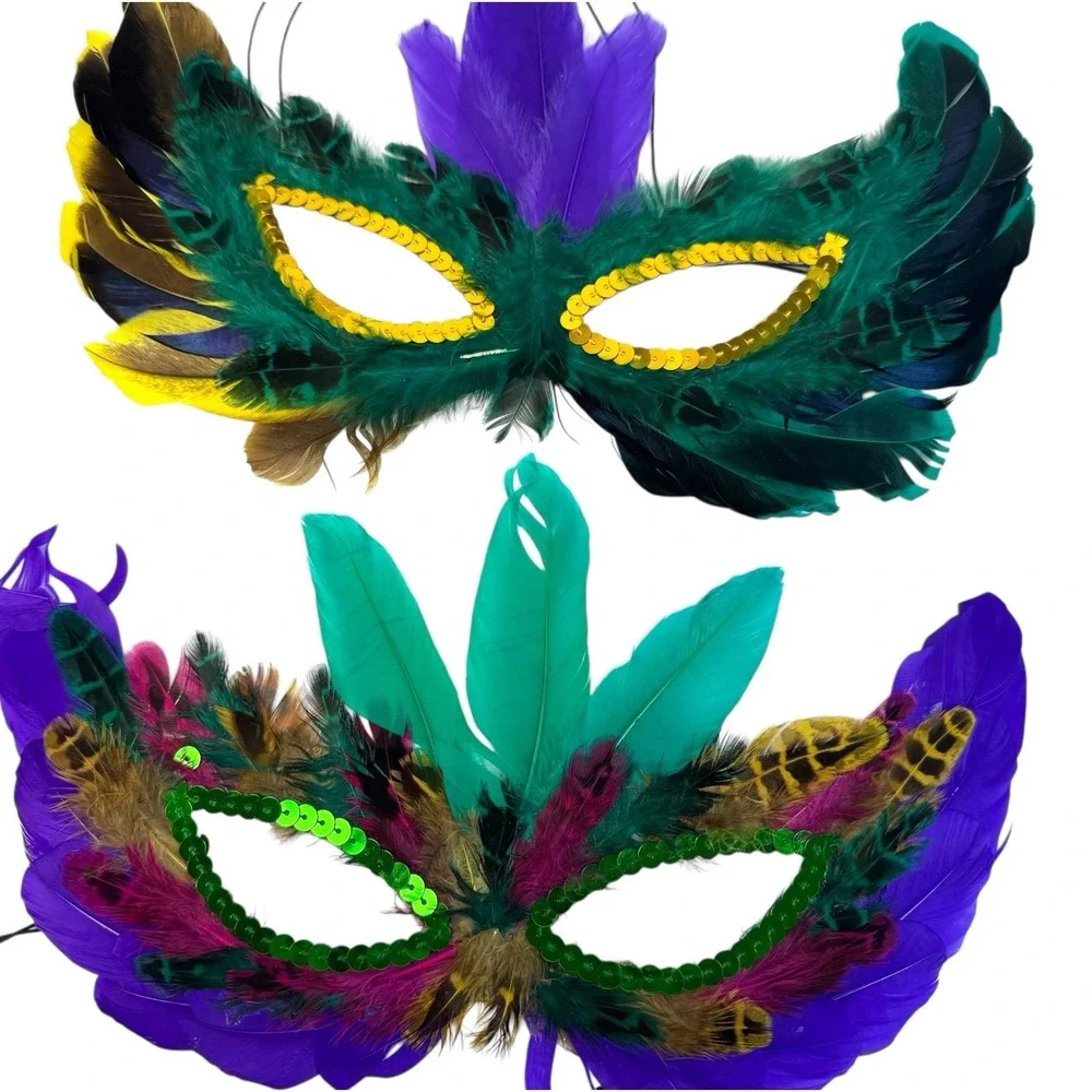 Multicolor‎  2 Feather Masquerade Ball Mardi Gras Halloween Mask Costume A18G